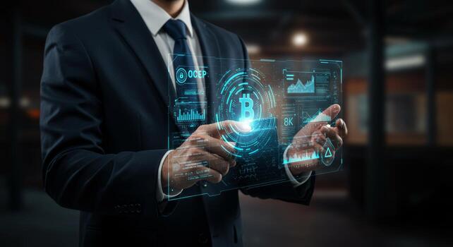 Professional managing digital assets and cryptocurrency investments strategy analysis photo