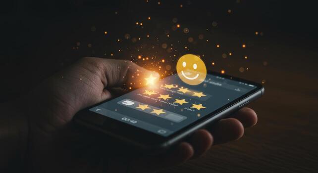 Customer satisfaction showcased through a mobile phone rating experience photo