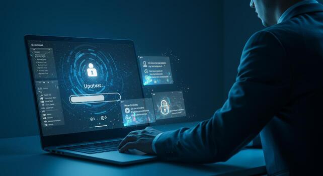 Streamlined Authentication Interface Cybersecurity Professional at Workstation photo