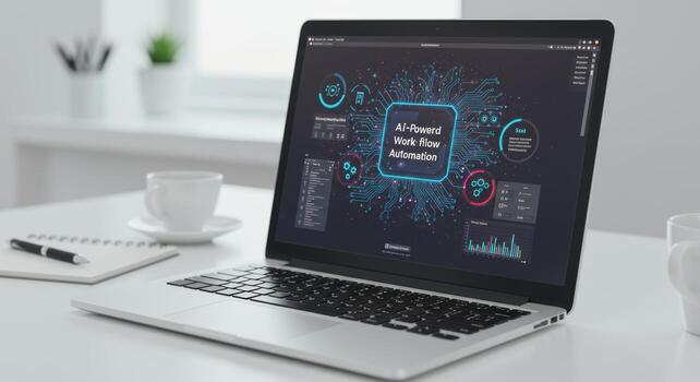 AI-powered workflow automation interface displayed on a laptop screen photo