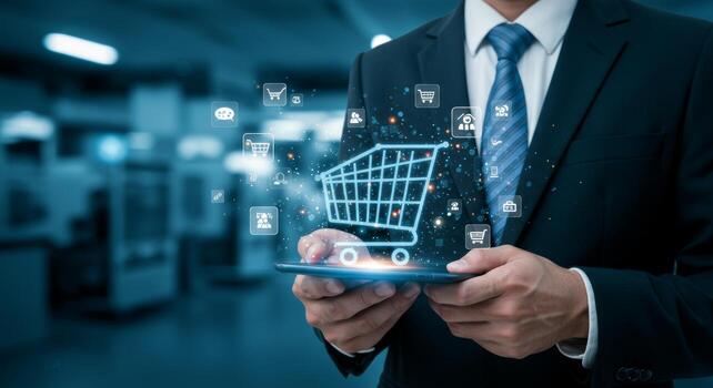 Digital commerce and seamless shopping experience concept connecting consumers photo