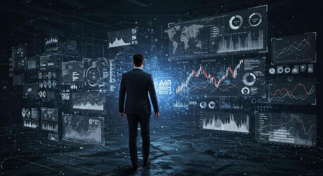 Navigating Financial Data A Businessman's Vision of Future Markets Technology photo