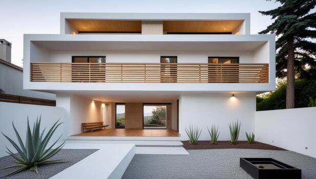 Modern Minimalist Home Exterior with Clean Lines and Integrated Landscaping Design photo