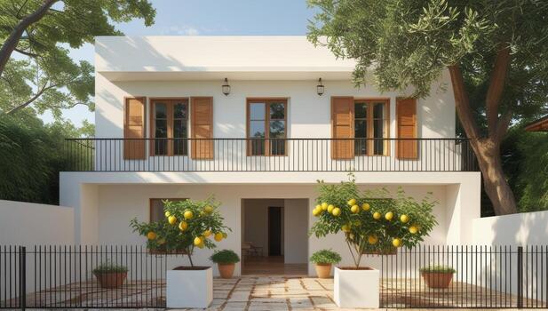 Mediterranean villa with lemon trees captures the essence of summer living photo