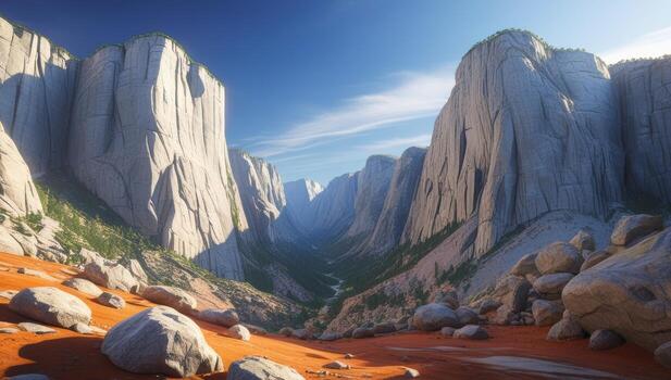Majestic cliffs and open sky at Yosemite, a serene and dramatic vista photo