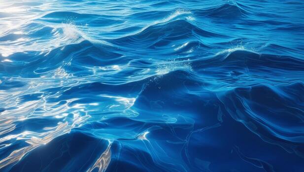 Vibrant depiction of ocean water with dynamic waves and shimmering reflections photo