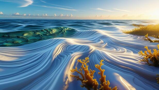 Ocean Serenity Capturing Tranquil Waves and Coastal Beauty with Sunlit Reflections photo
