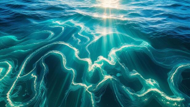 Sunlight Dancing Through Azure Waters Illuminating a Mystical Underwater Realm photo