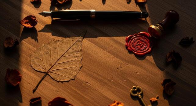 Vintage Writing Set with Fountain Pen and Wax Seal. photo