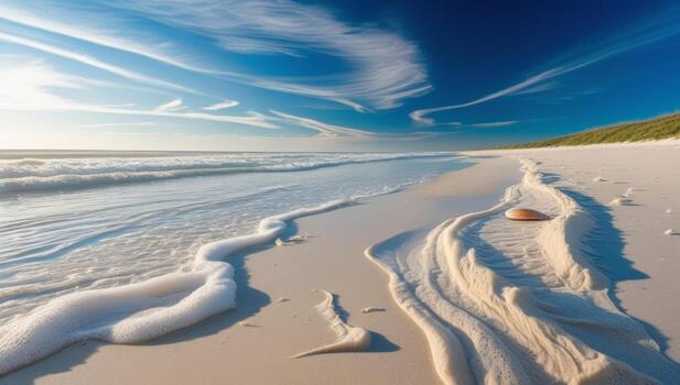 Seascape serenity with tranquil waves washing ashore on a pristine sandy beach photo