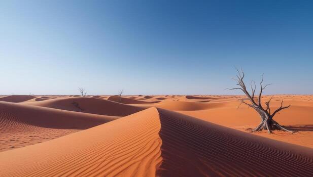 majestuoso árido paisaje exhibiendo fascinante arena duna patrones con muerto árbol foto
