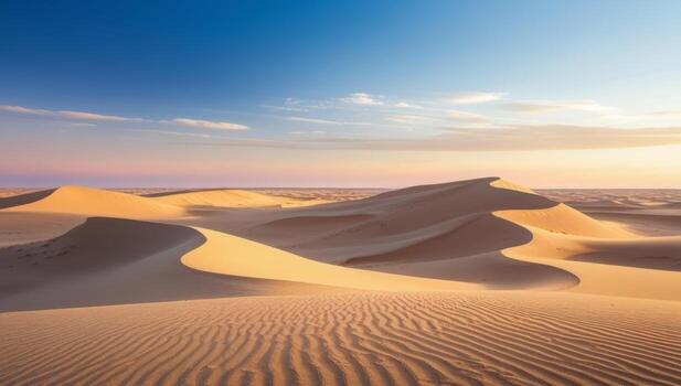 Majestic sand dunes and cloudscape under serene sky in the vast desertscape photo