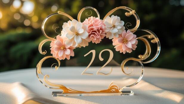 Elegant table number twenty-two decoration with floral arrangement for special events photo