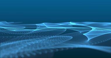 A wave-like stream of many luminous dots creates the effect of a digital surface. Fluid and abstract movement symbolizes data, sound, or energy. Looping seamless animation.113 video