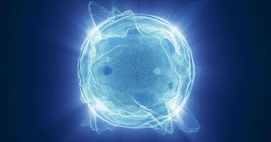 en pulserande energi sfär skapas från många små element. ett abstrakt form den där symboliserar kraft, data, eller en vetenskaplig fenomen. looping sömlös animation.116 video