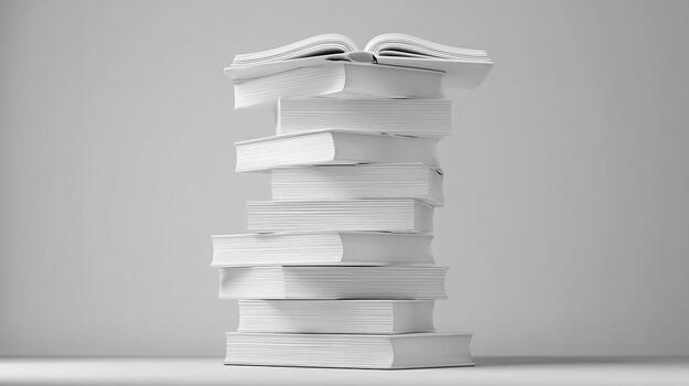 Stack of books on a table with a white background photo