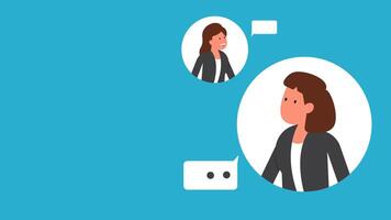 This flat design animation features two characters conversing through chat bubbles. Perfect for digital communication or customer service themes. video