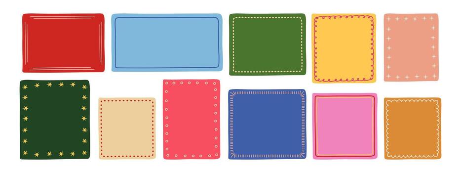 A collection of hand-drawn doodle frames in various styles. Empty frame designs for graphic resources and creative projects. vector