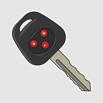 Flat design icon of a car key with alarm, lock, and unlock buttons. Modern vehicle access and security concept illustration vector
