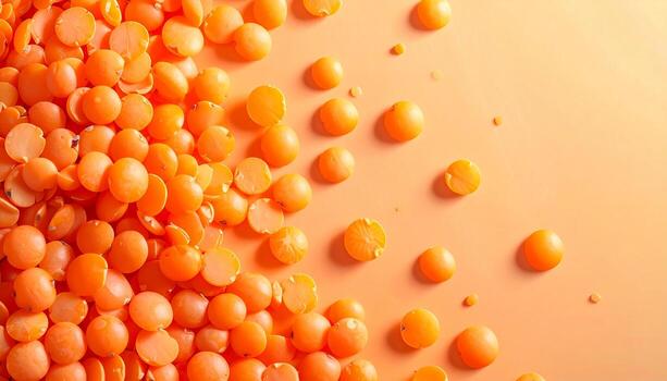 Vibrant orange lentils cascading down on a matching background create a simple yet elegant food pattern photo