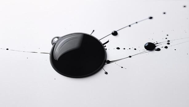Sleek black ink drop creating abstract art on white surface perfect for modern design and creative concepts photo