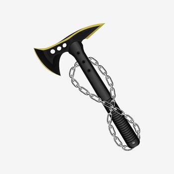 A black and yellow axe with chain attached to it vector