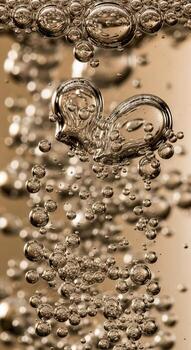 Close up abstract view of rising bubbles and effervescence in a golden liquid creating a dynamic and textured surface photo