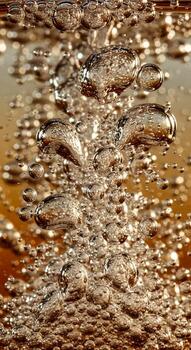 Close up abstract view of rising bubbles in a liquid with warm golden and brown tones creating a textured pattern photo