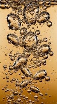 Abstract macro view of golden bubbles rising through a viscous liquid creating a dynamic and textured surface photo