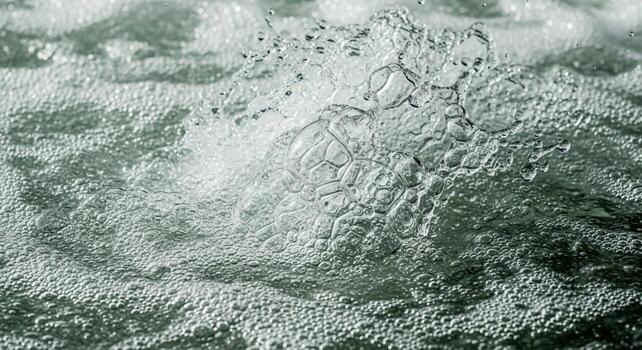 Dynamic close up of turbulent water surface with bubbles and ripples creating abstract patterns photo