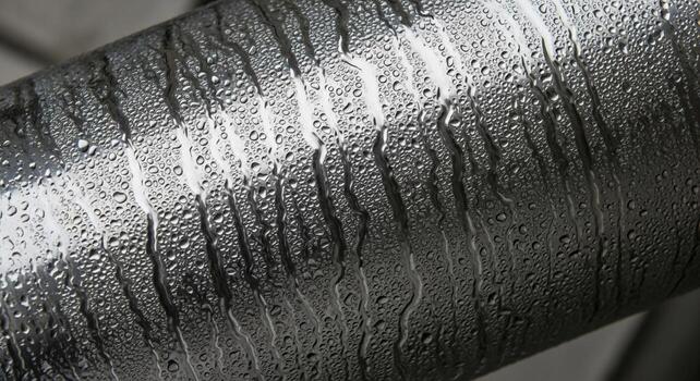 Close up abstract view of a textured metallic surface with parallel grooves and highlights reflecting light photo