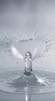 un dinámica chapoteo de claro agua congelado en hora creando un simétrico corona forma con gotas dispersión hacia fuera foto