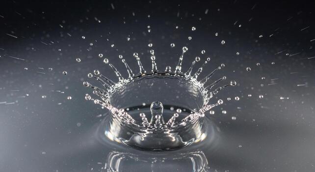 capturar el dinámica belleza de un agua chapoteo creando un corona me gusta chapoteo modelo en un oscuro reflexivo ambiente foto