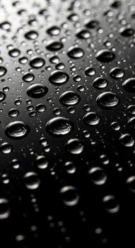 Close up abstract macro shot of water droplets on a dark textured surface creating a mesmerizing pattern of light and shadow photo