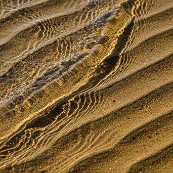 Sunlight dapples across rippled sand under shallow clear water creating abstract patterns photo