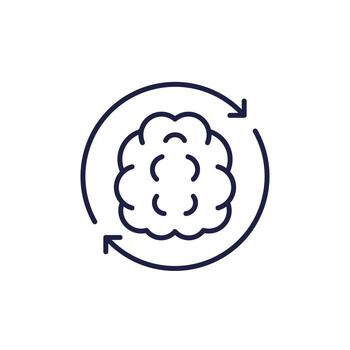 change mindset line icon with brain and arrows vector
