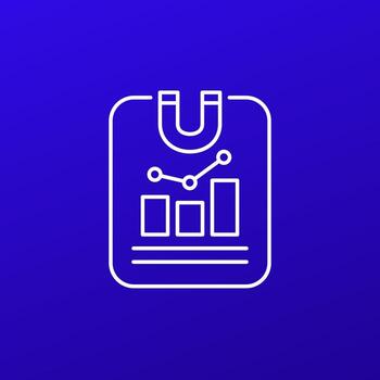 customer retention metrics icon with magnet and report, line design vector