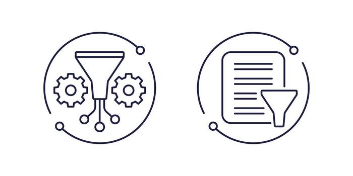 datos filtración línea íconos en blanco vector