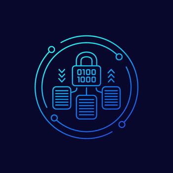 data encryption icon with documents, linear design vector