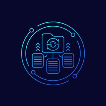 datos recuperación icono con carpeta y documentos, lineal diseño vector