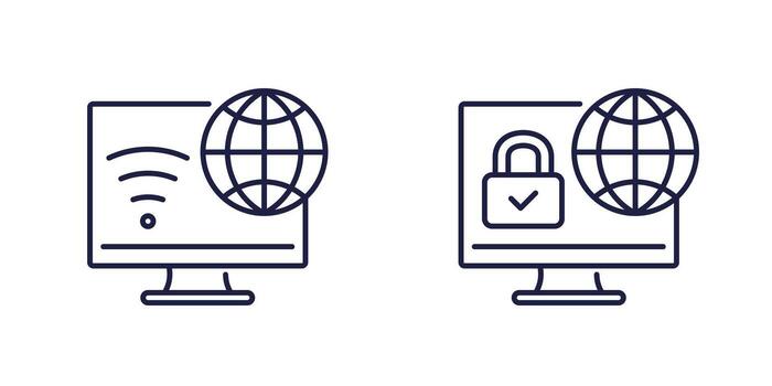 Wifi acceso a red línea icono, seguro conexión vector