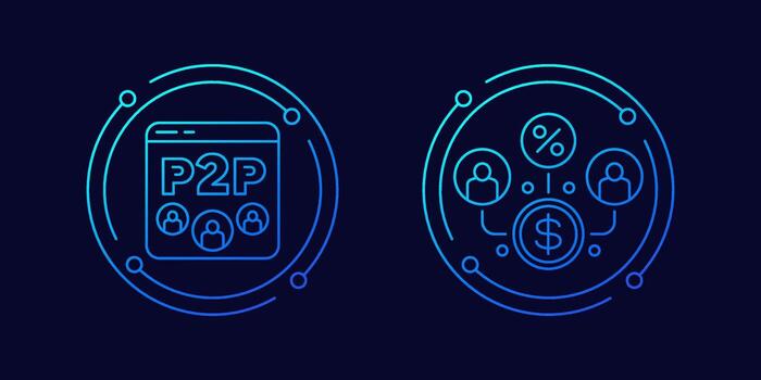 p2p icons, peer-to-peer lending, linear design vector
