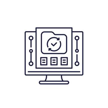 data recovery line icon with file folder and computer vector