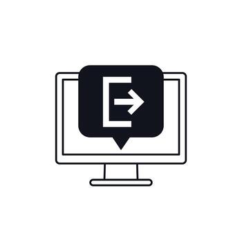 logout icon with a computer on white vector