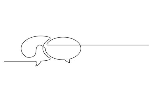 Speech bubble continuous one line art drawing linked communication dialogue speech bubble illustration. vector