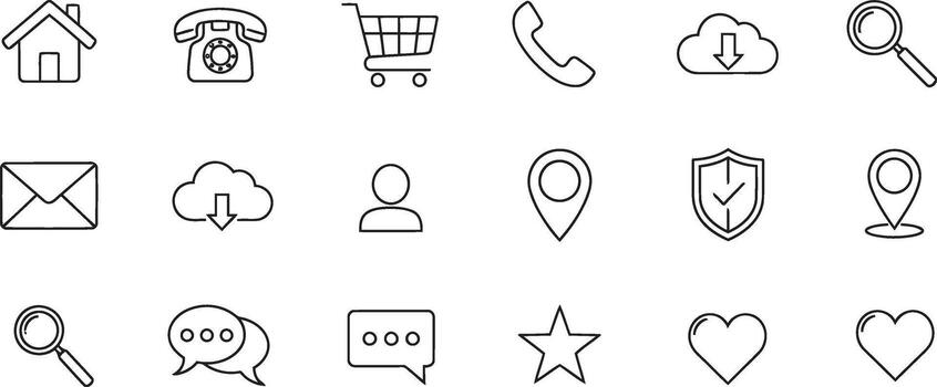 Collection of simple line icons representing various digital interface elements vector