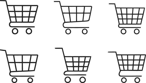 A collection of simple shopping cart icons in a monochrome style vector