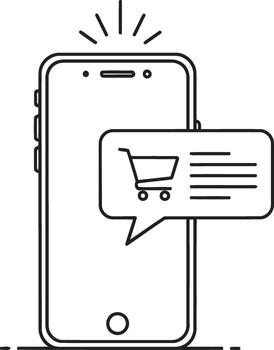 Simple outline of a smartphone displaying a shopping cart notification icon vector