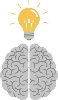 Flat Illustration of Brain with Lightbulb as Idea Concept Design vector