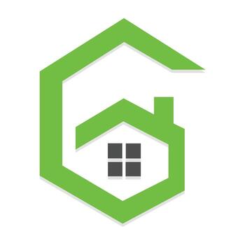 verde casa logo con hexagonal marco y ventana cuadrícula vector